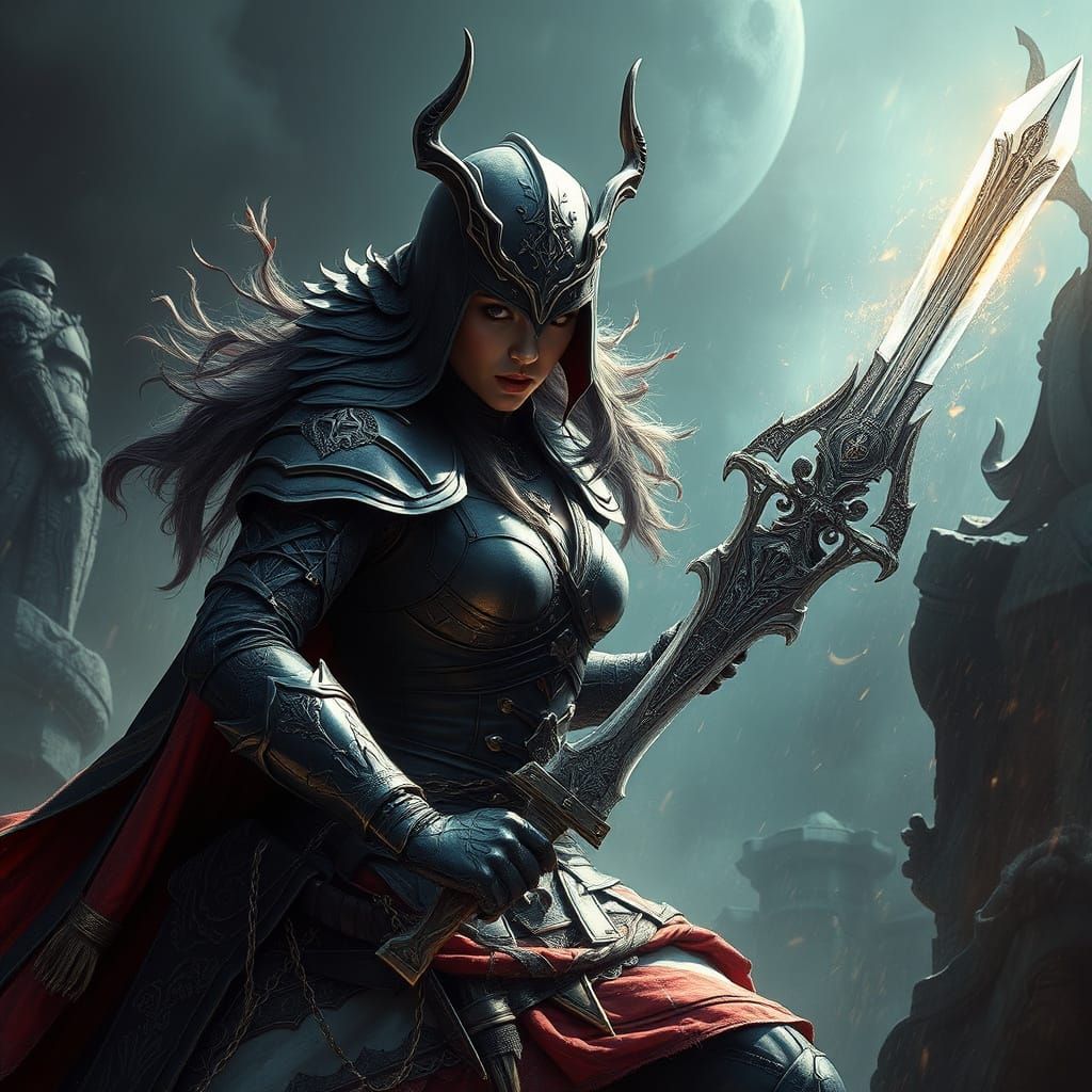 Epic Digital Epic Heroine Wields Glorious Sword