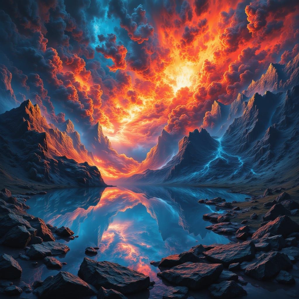 Hyperrealistic Explosion of Contrasting Atomic Colors