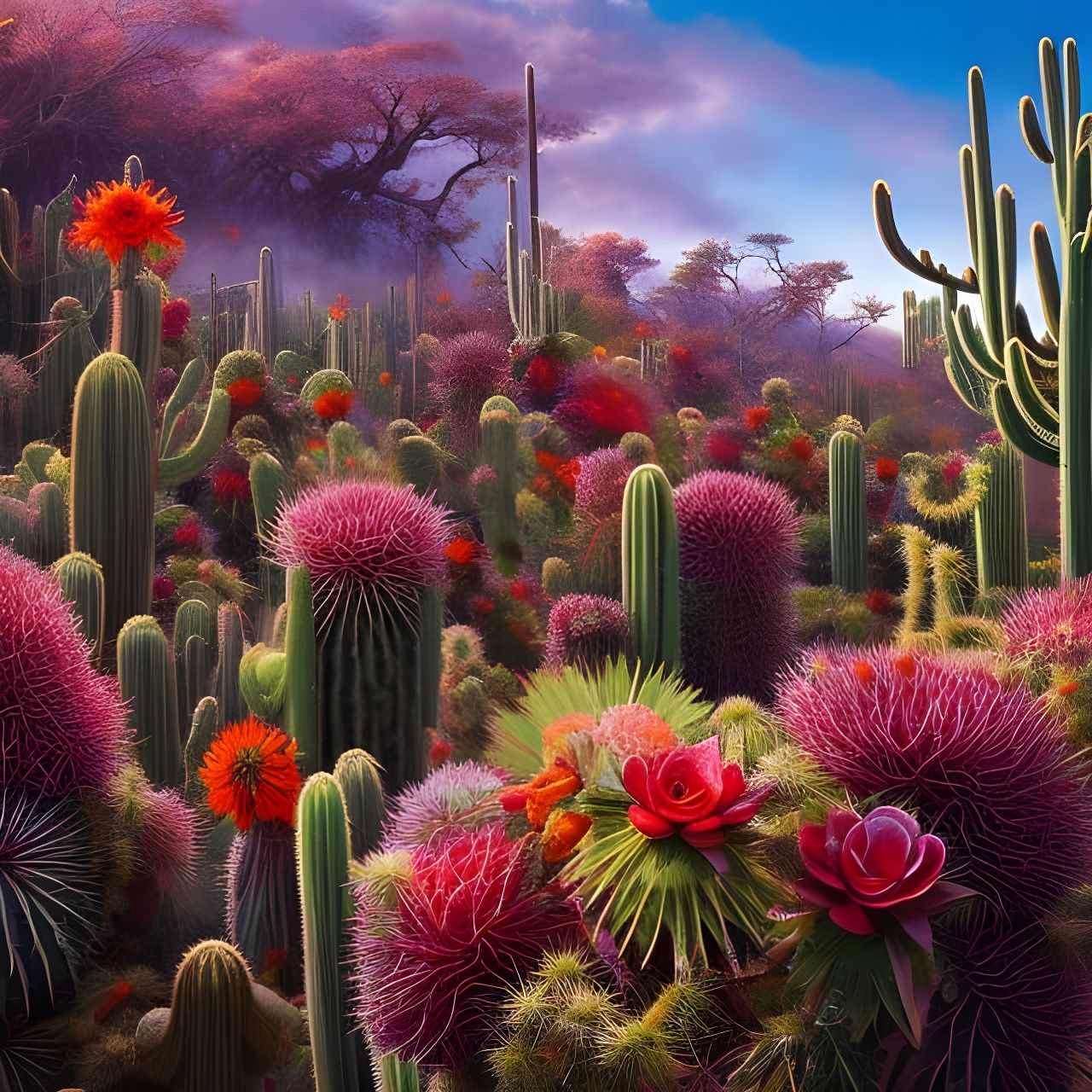 Psychedelic Cactus Prairie: Intricate Digital Art