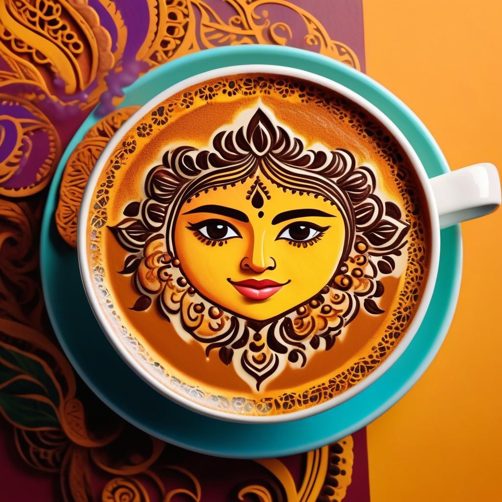 Henna-Inspired Latte Art: Hyperrealistic Splash Art
