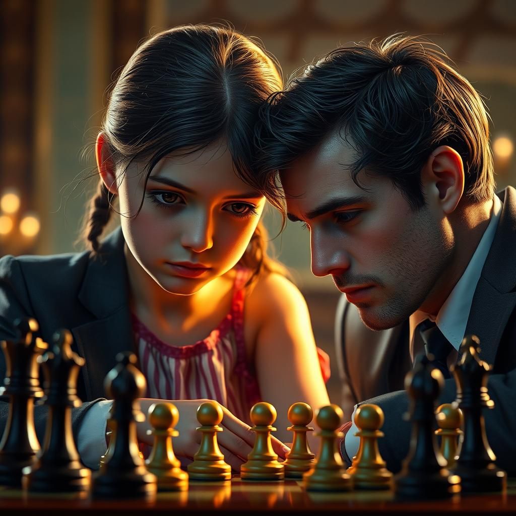 Chess Rivals: Art Nouveau Digital Portrait