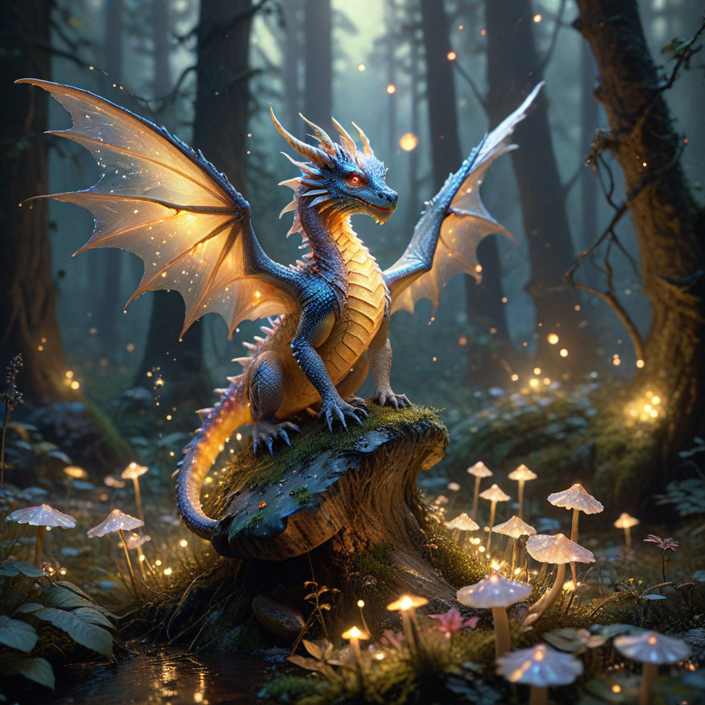 Whimsical Fairy Dragon in Enchanted Forest