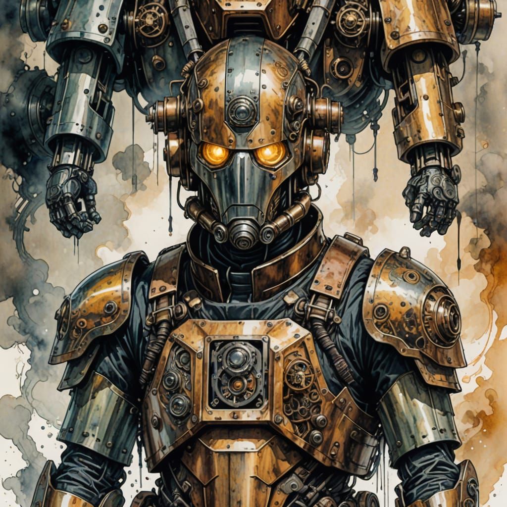 Man Merges With Steampunk Mech Armor