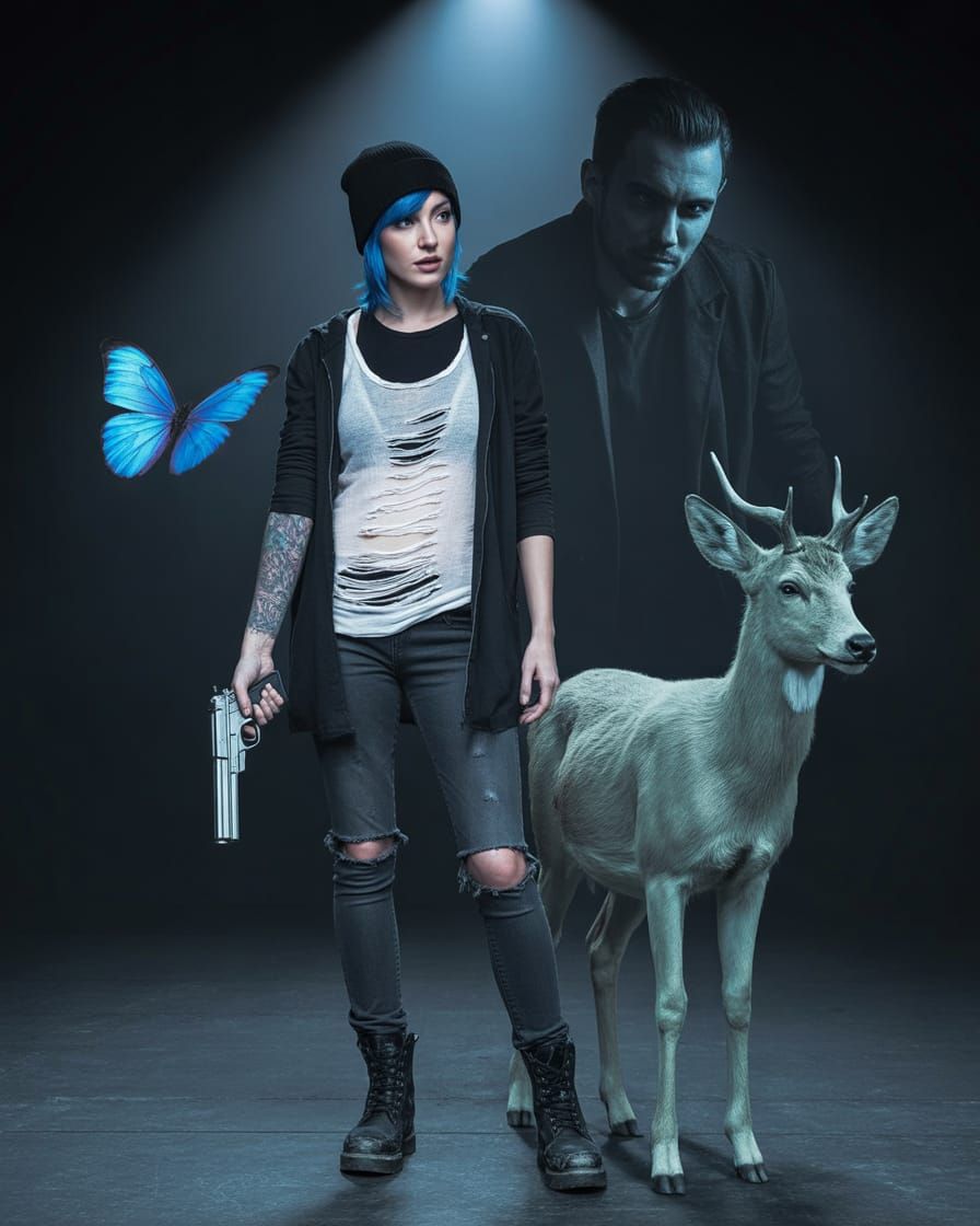 Cinematic Portrait: Woman with Blue Hair and Magnum