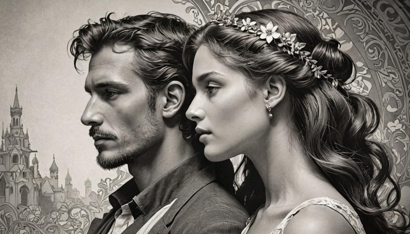 Modern Art Portrait of Man and Woman in Monochrome