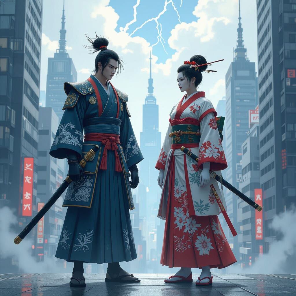 Fujin Raijin Modern Gods Balancing World in Futuristic City