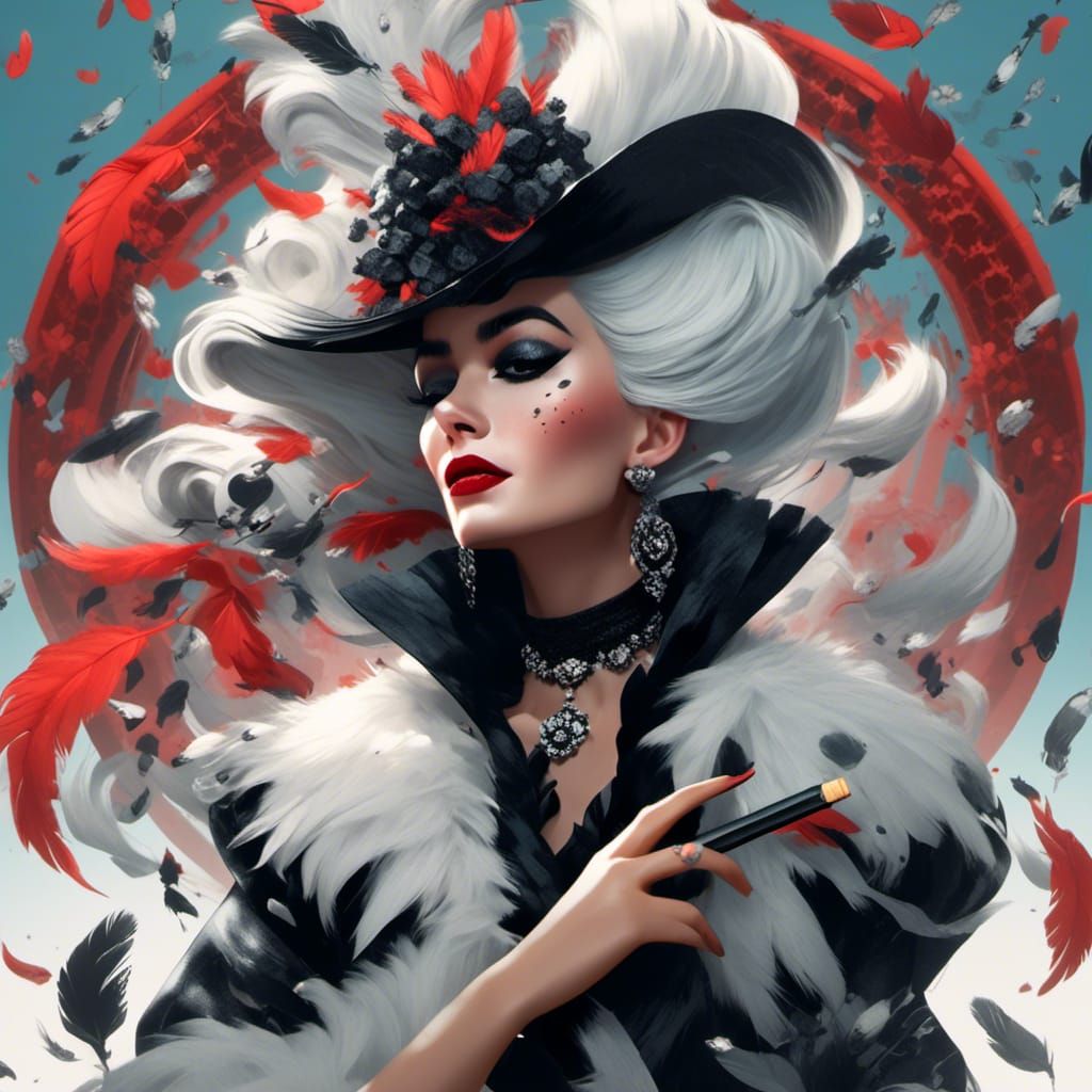 Realistic Cruella DeVille Smoking, Digital Matte Painting