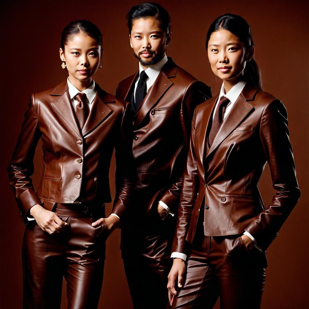 Matching Brown Leather Business Suits for Men and Women