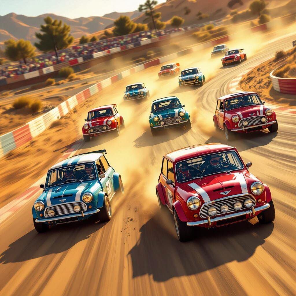 Classic Mini Coopers in High-Speed Raceway Race