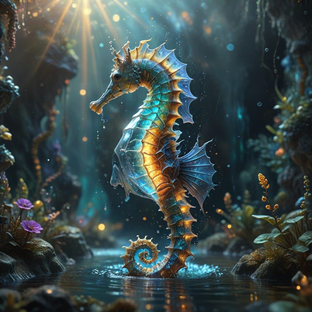 Ethereal Fantasy Seahorse in Radiant, Dreamlike Vortex