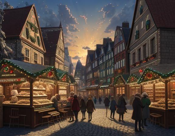 Vibrant Christmas Market in Bright Sunlight