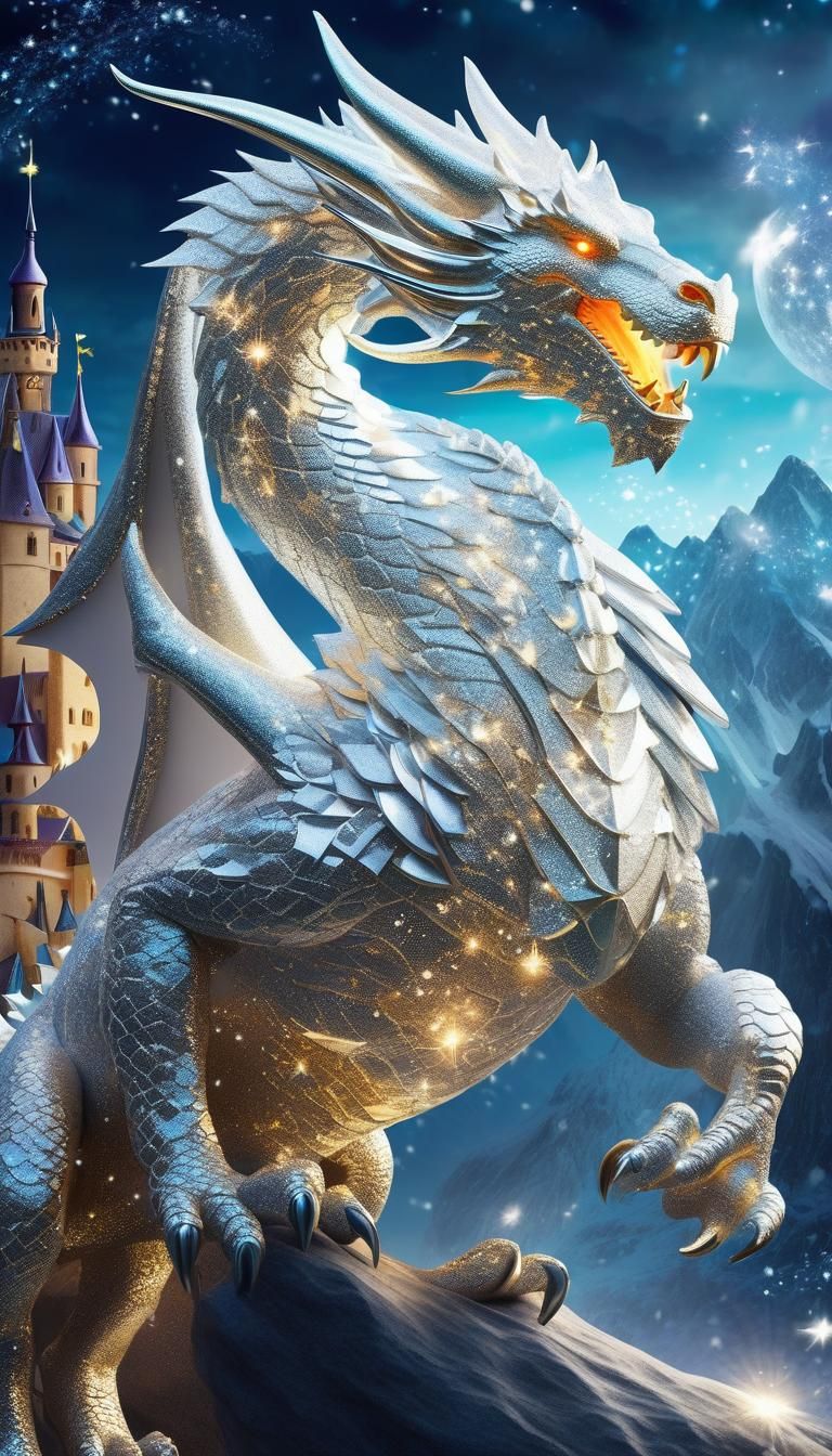 Wondrous White Dragon with Glittering Magic
