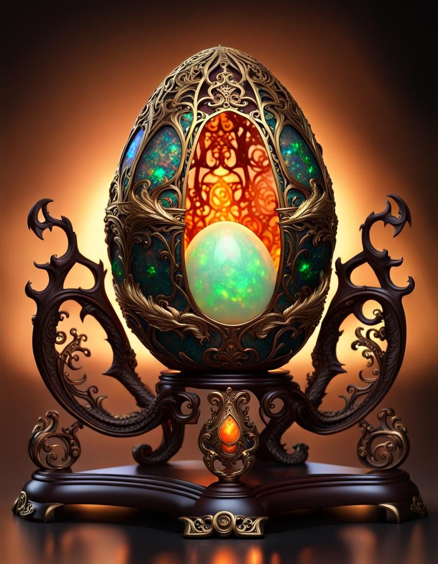 Fire Opal Dragon Egg with Gold Filigree