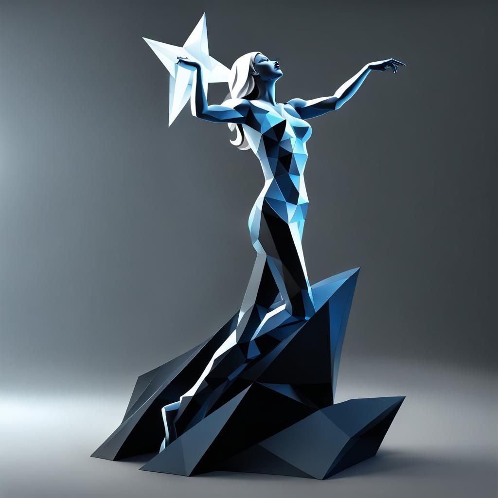 Crystalline Woman Reaching for a Star in Cubist Style