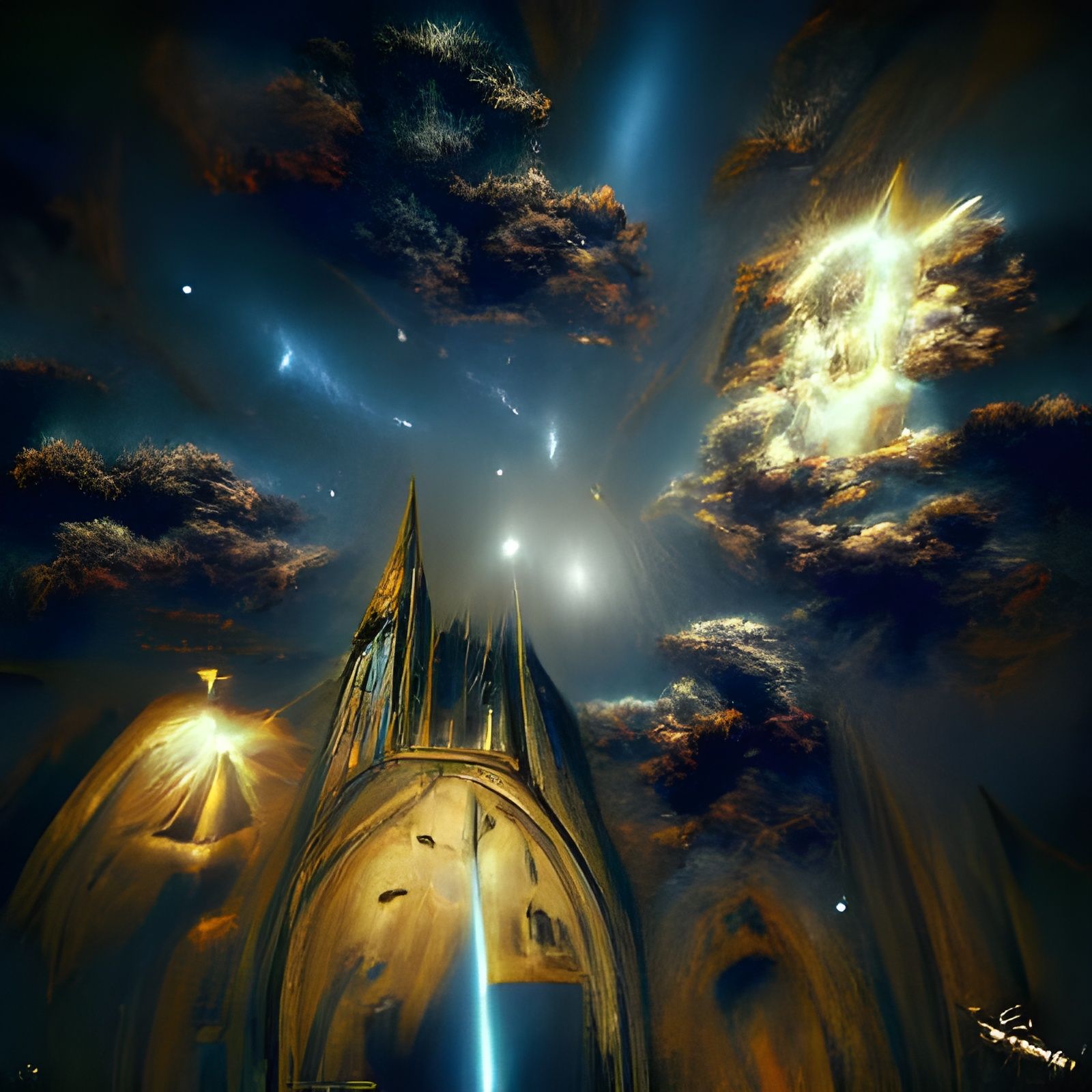 Cathedral in Space with Volumetric Lighting