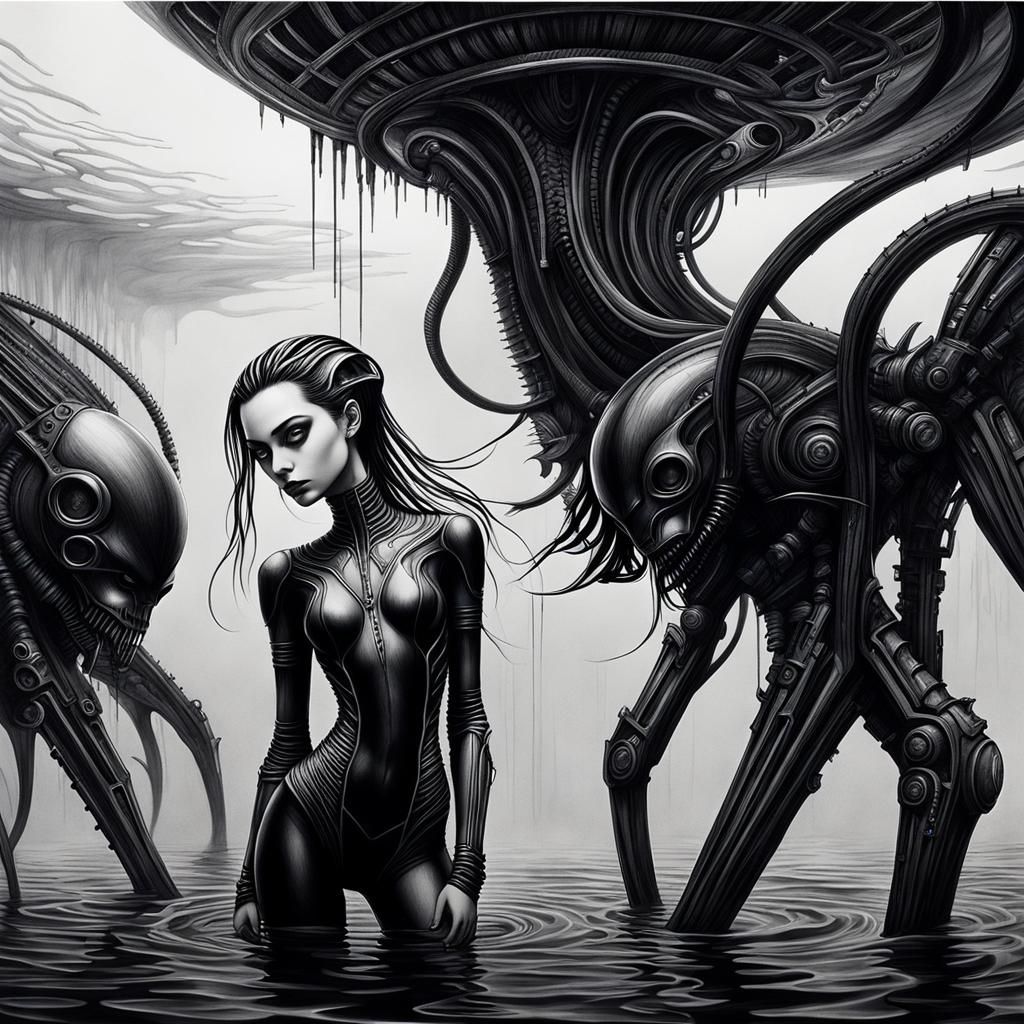 Gothic Cyberpunk Woman in Hyperrealistic Black and White