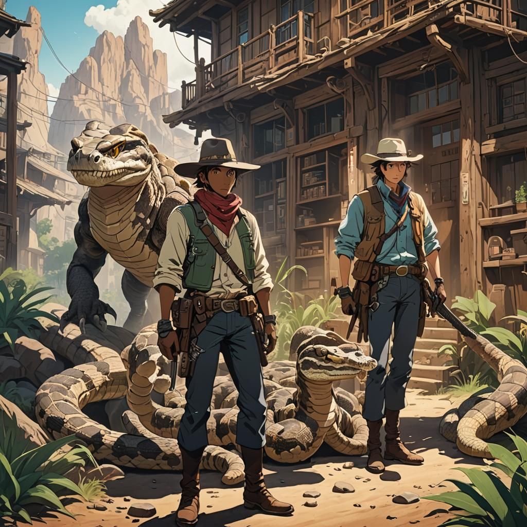 Humanoid Rattlesnake Bounty Hunter in Anime Style