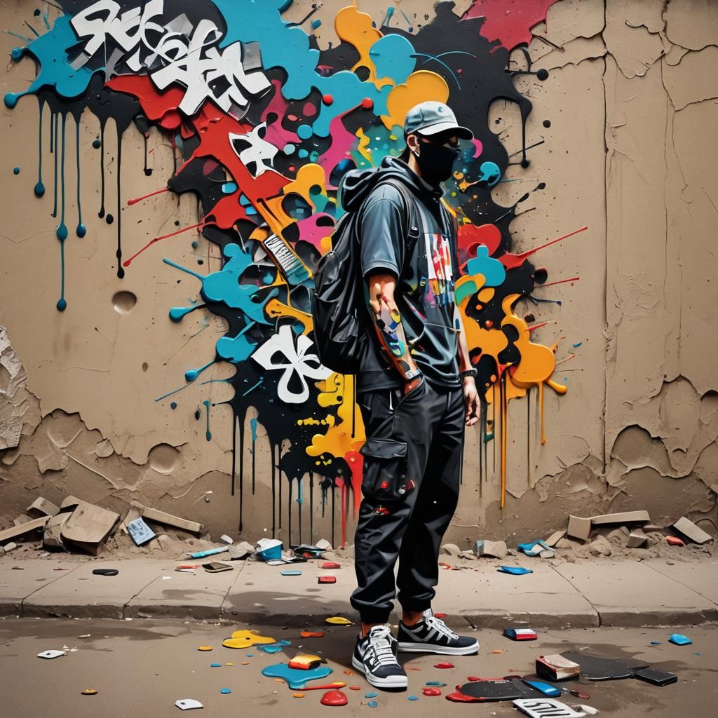 Colorful Graffiti Art Depicting a Solitary Journey