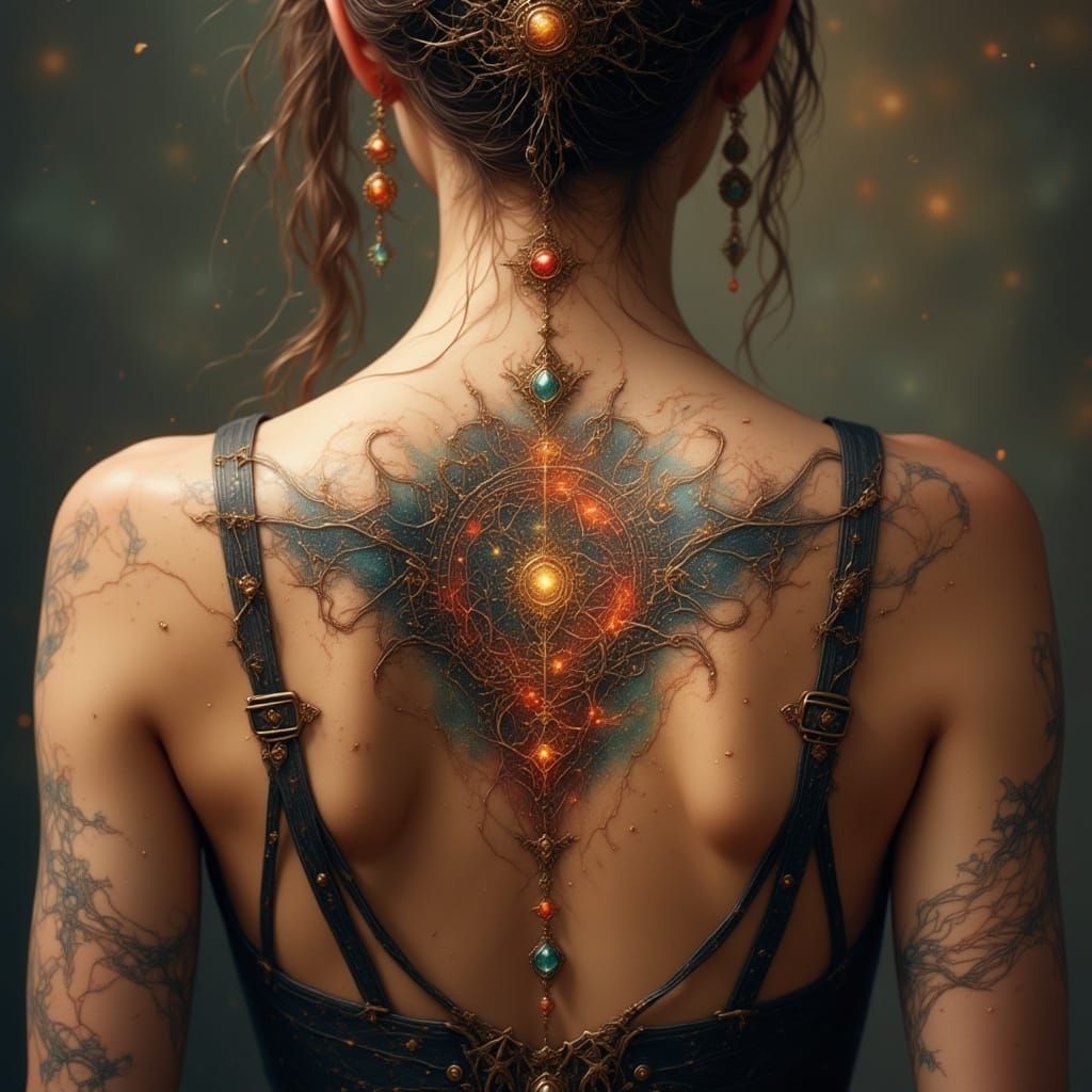 Tarot Card Tattoos: Whimsical Designs on Woman's Back