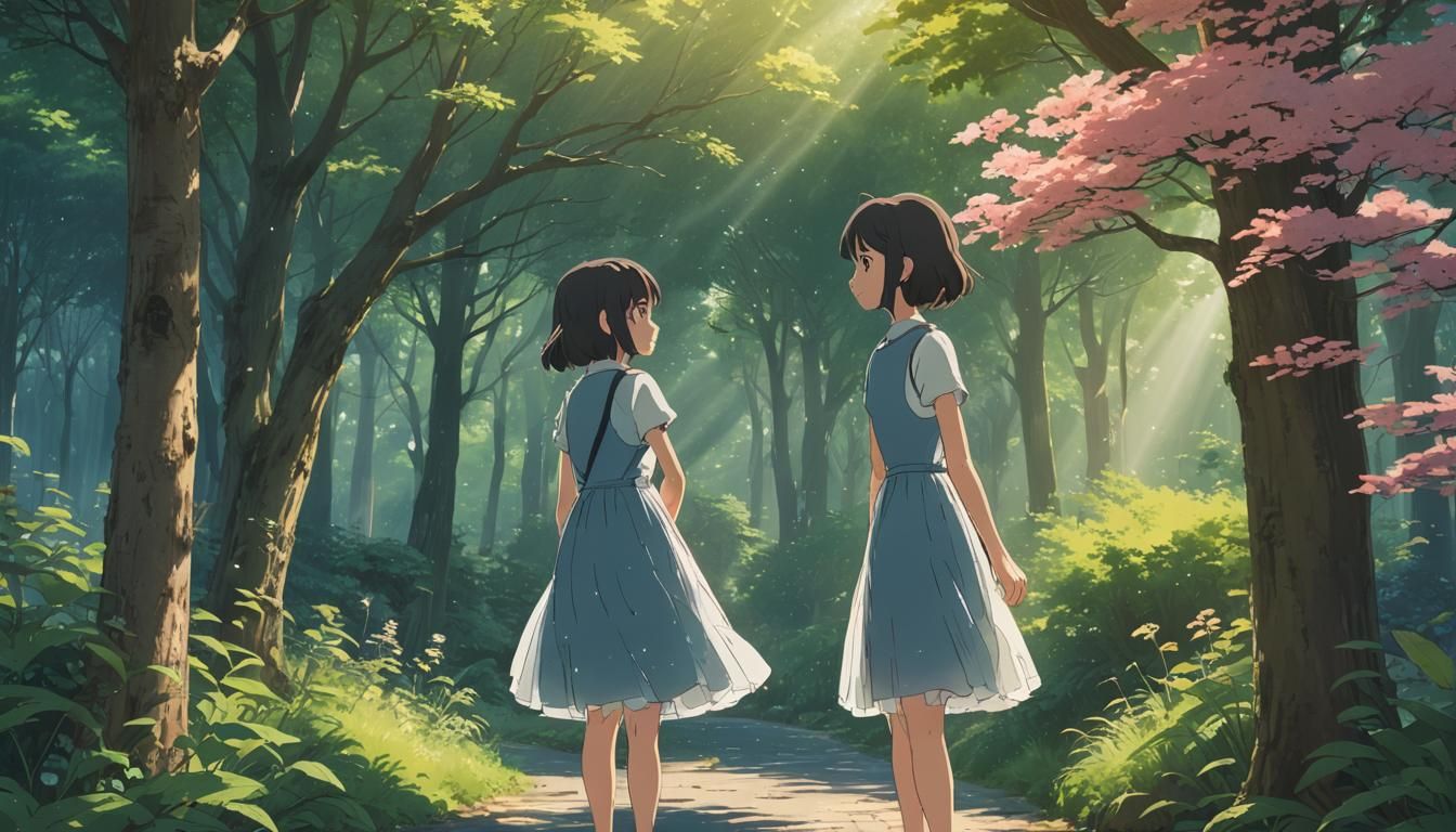 Anime Girl in Tulle Dress, Ghibli Style