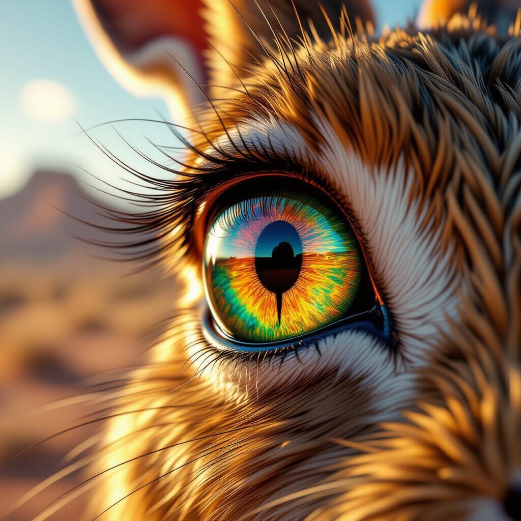 Hyper-Detailed Desert Hare Eye in Amber and Emerald
