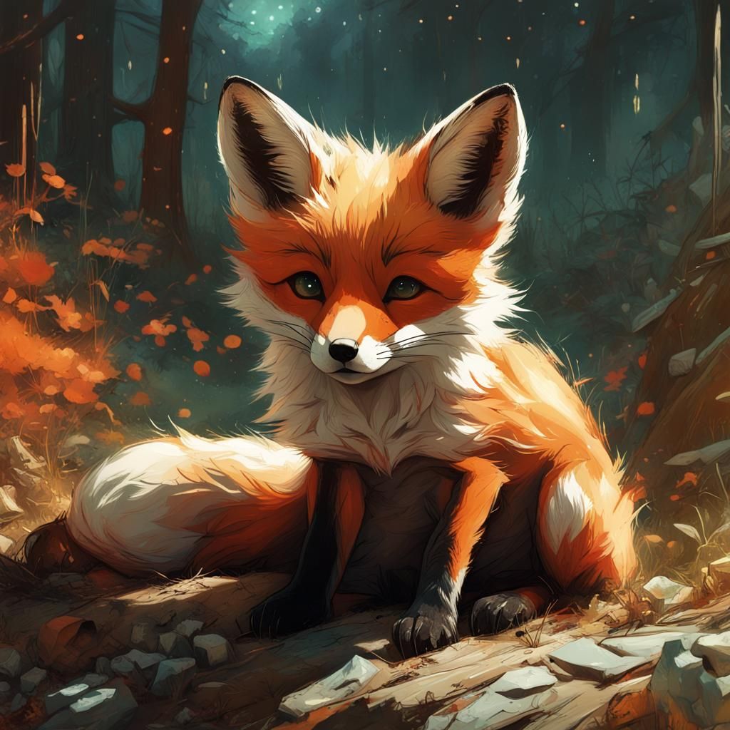 Opulent Baby Fox Friendship: Hyperdetailed Digital Art