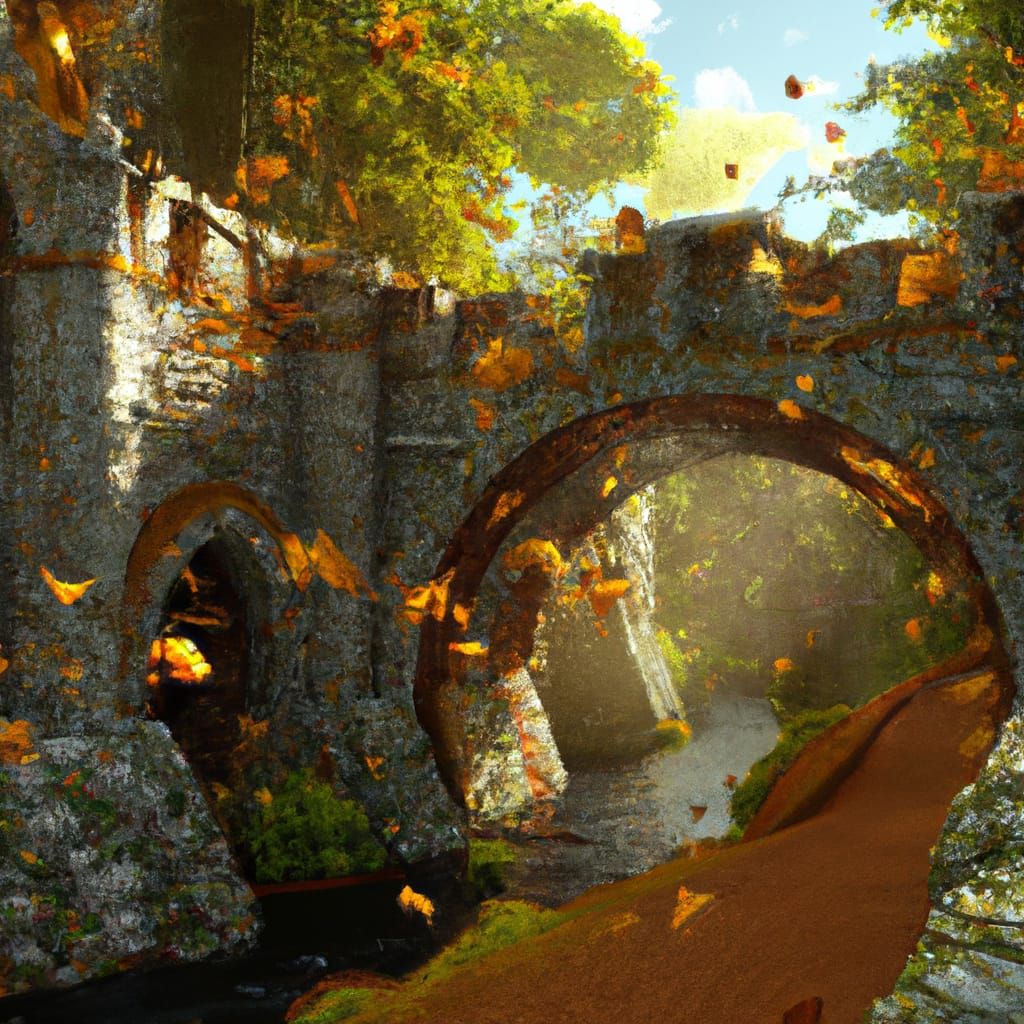 Ornate Medieval Bridge in Autumn Sunlight