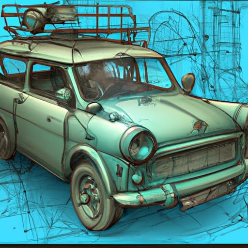 Detailed Pencil Drawing of a Trabant 601