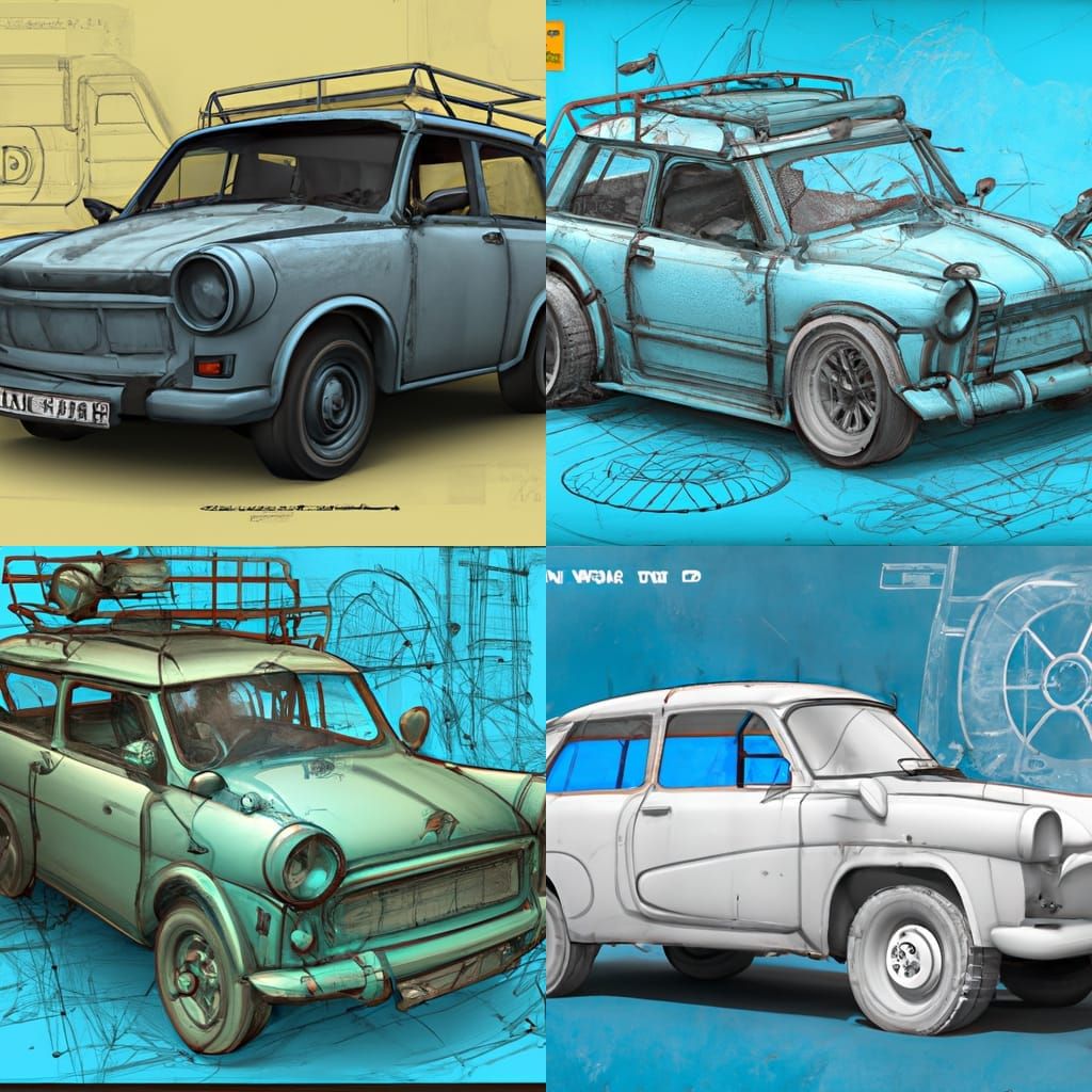 Detailed Pencil Drawing of Trabant 601