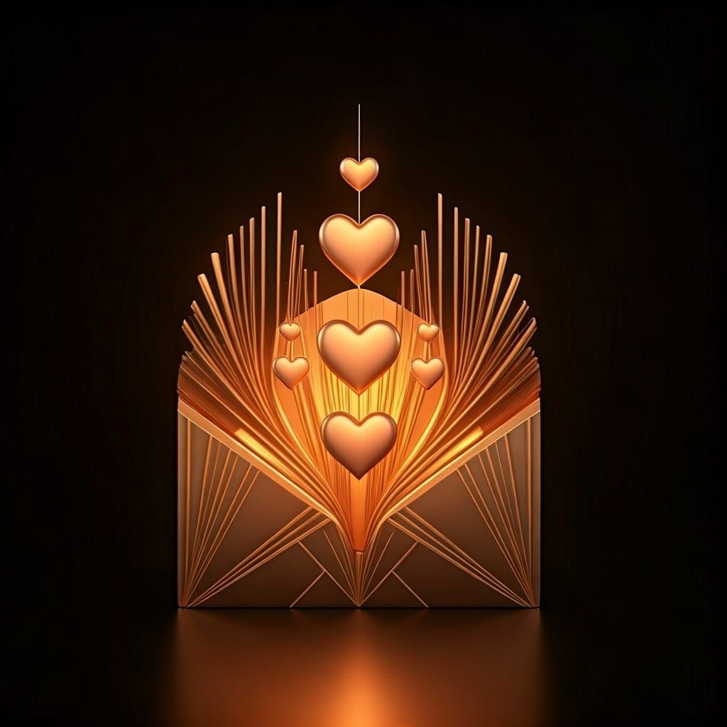 Glamorous Art Deco Valentine's Day Card with Glowing Floatin...