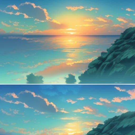 Anime Sunset Seascape in Studio Ghibli Style
