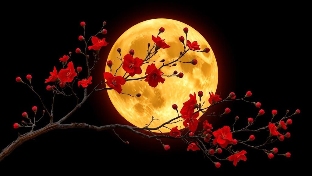 Luminous Golden Moon in a Velvet Black Sky