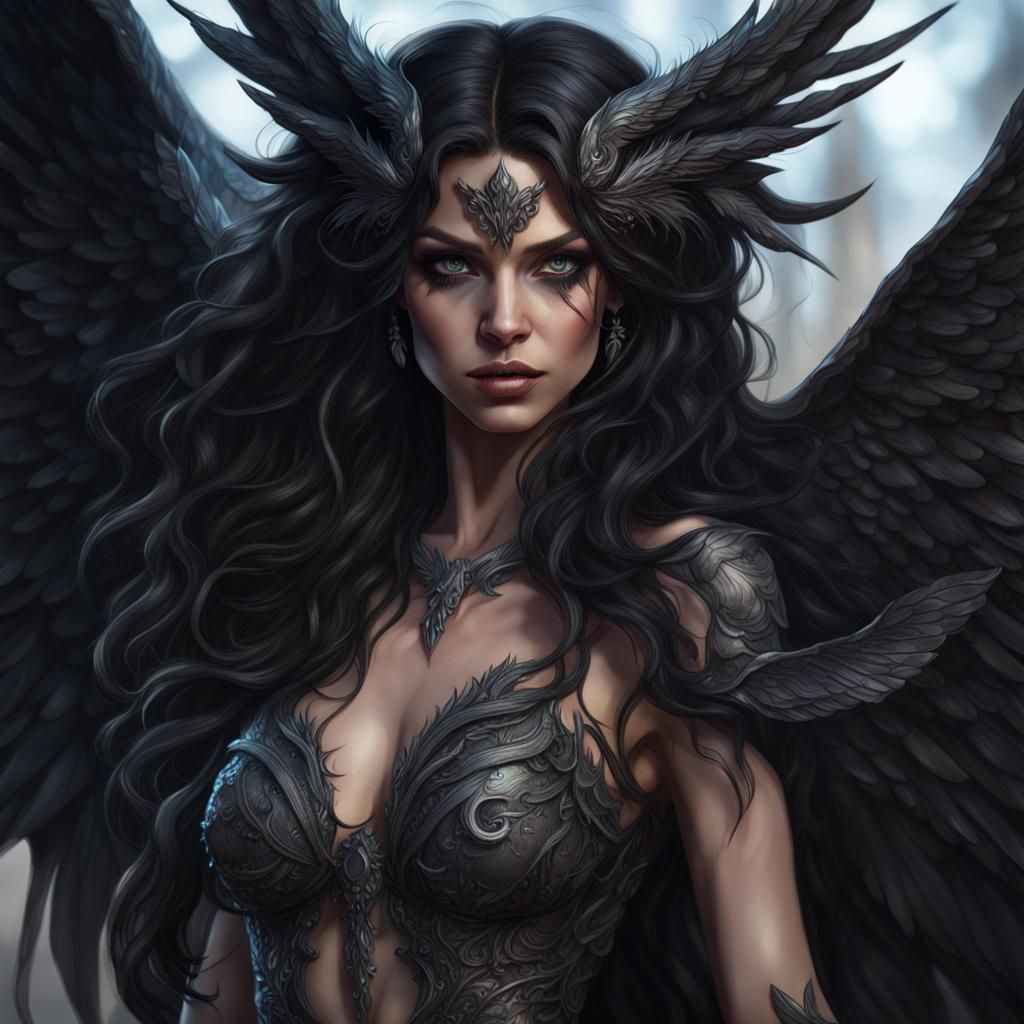 Stunning Demoness with Iridescent Wings, Dark Fantasy Sketch
