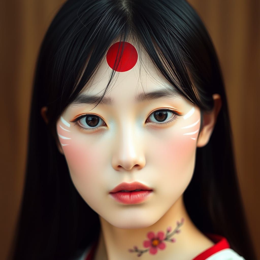 Woman with Minimalist Face Paint and Cherry Blossom