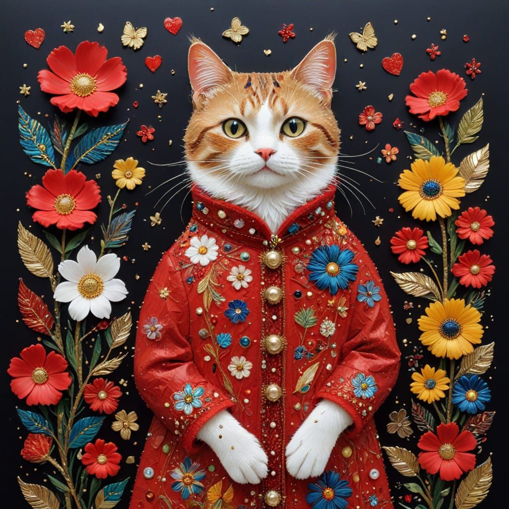 Enchanted Feline in Red Coat