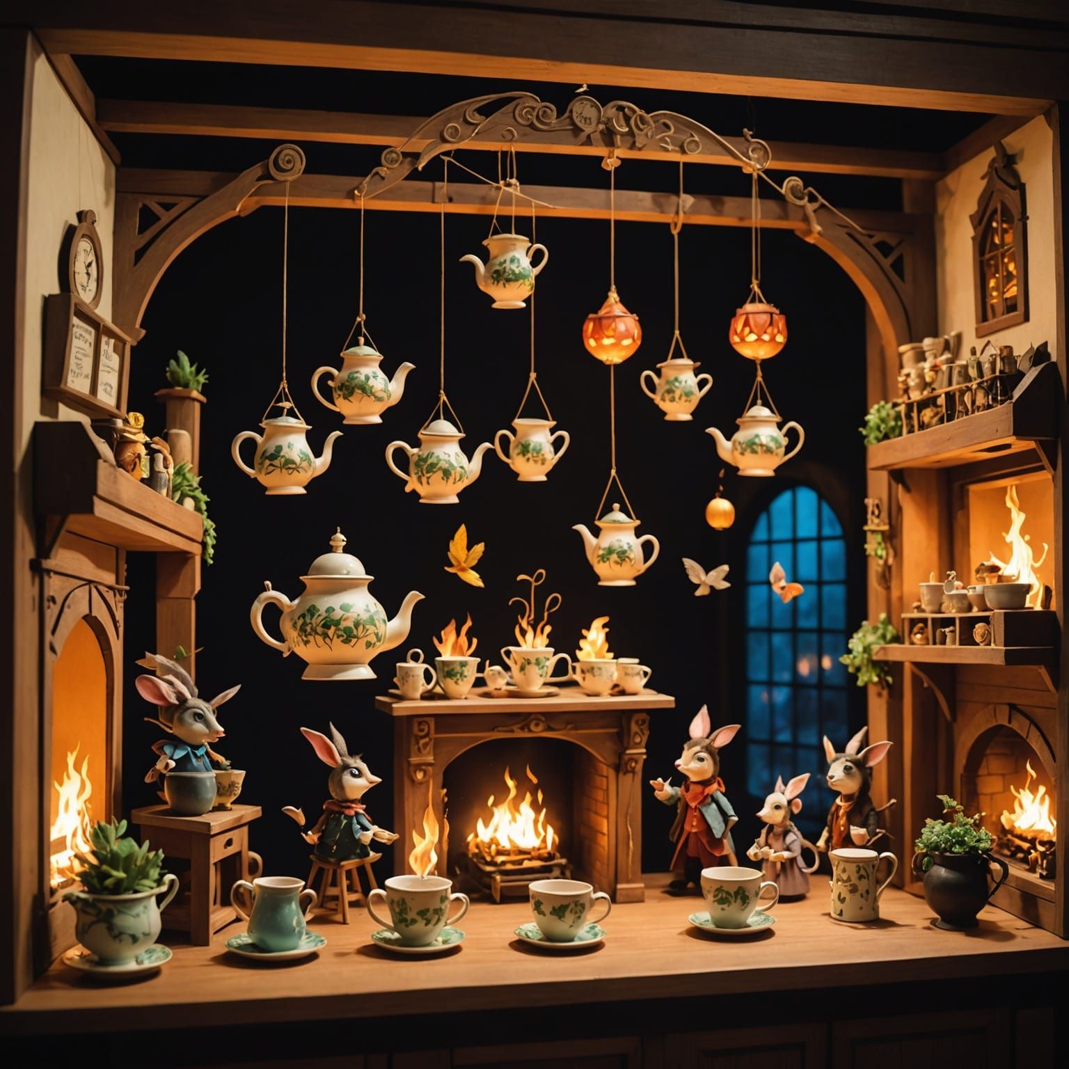 Enchanted Cafe Puppet Theater with Floating Teacups