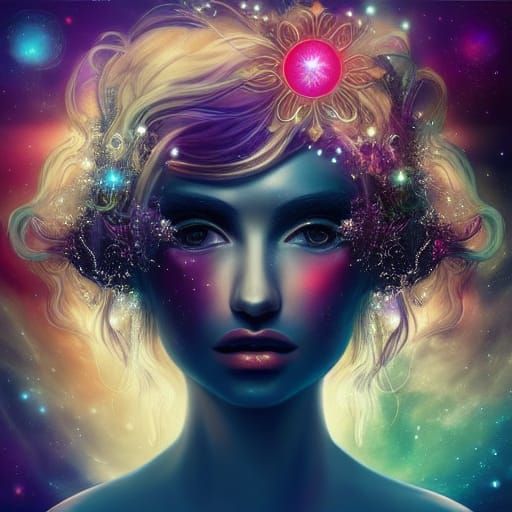 Cosmic Collage: Surreal Space Goddess in Ornate Detail