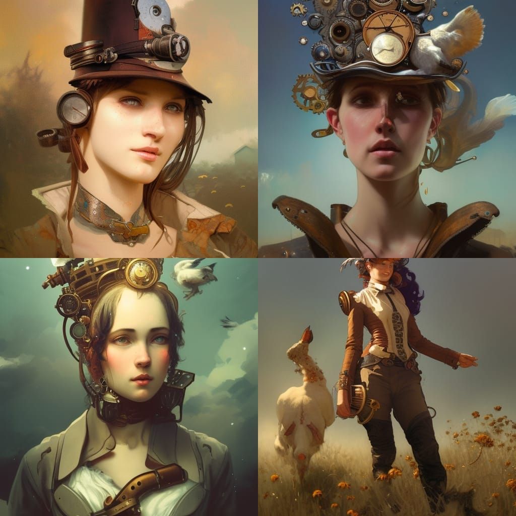 Steampunk Character on Farm with Space Backdrop