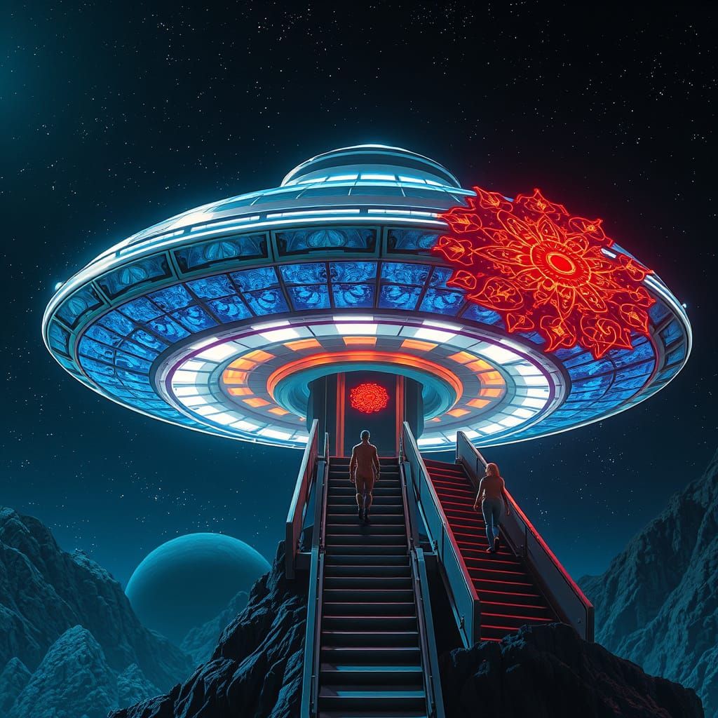 Glowing Flying Saucer Lands in Cosmic Splendor
