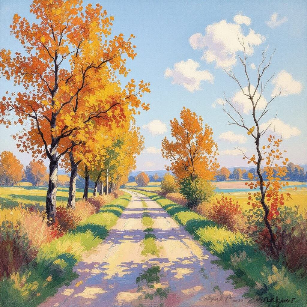 Autumn Landscape in Impressionist Watercolor Style
