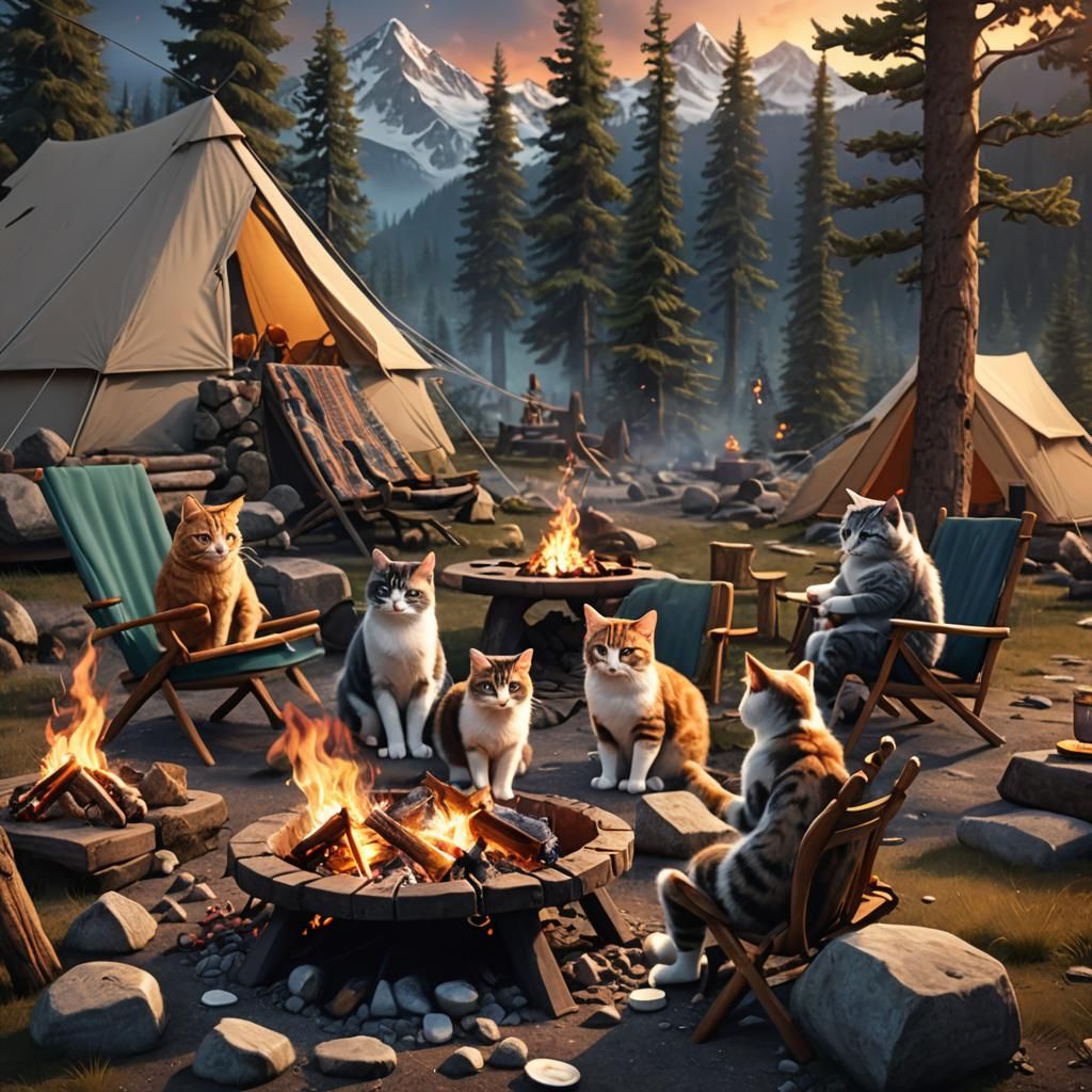 Cats Camping: Toasting Marshmallows in the Mountains