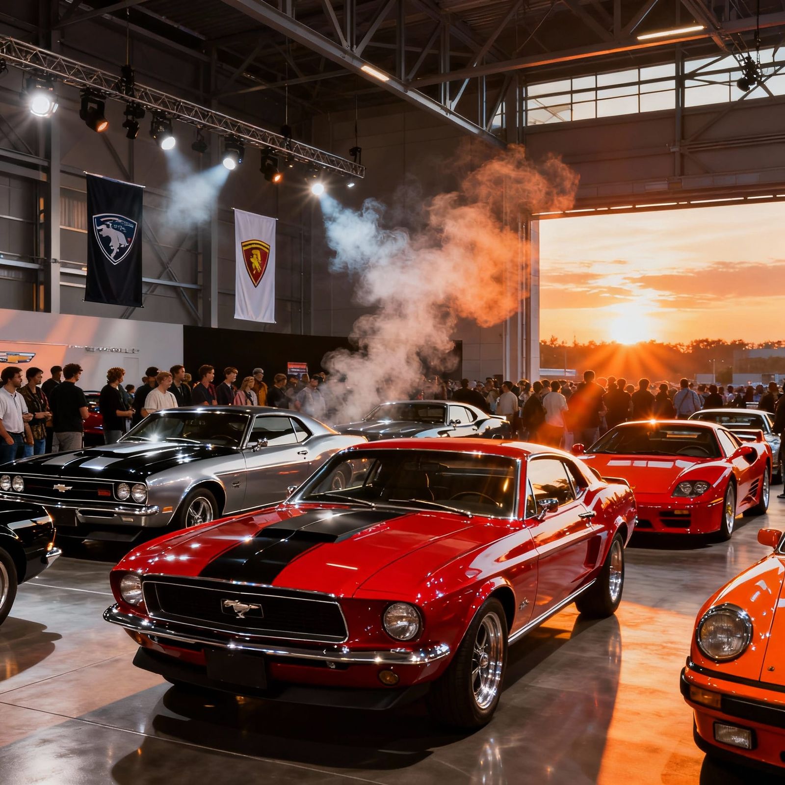 Classic & Iconic Sports Car Exhibition Under Dramatic Spotli...
