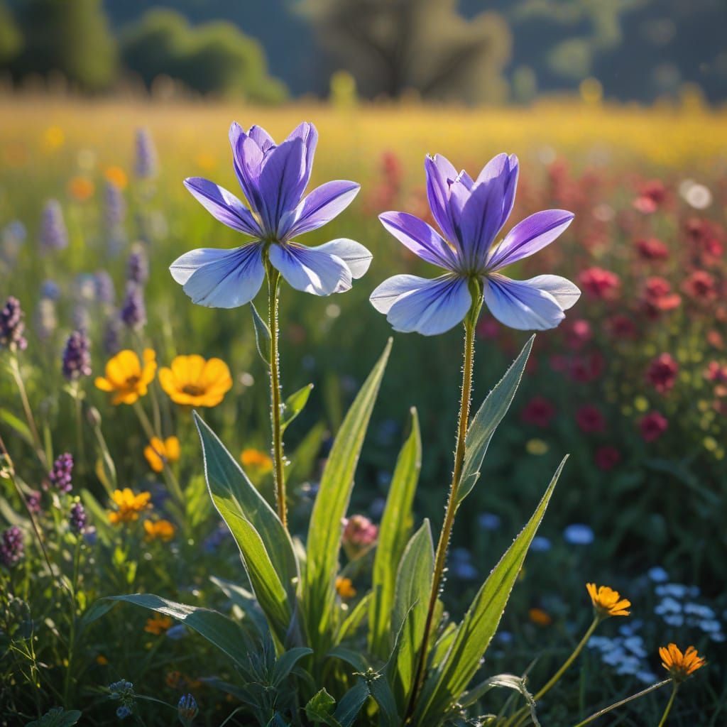 Glass Figures in Wildflower Field: Ethereal Photography