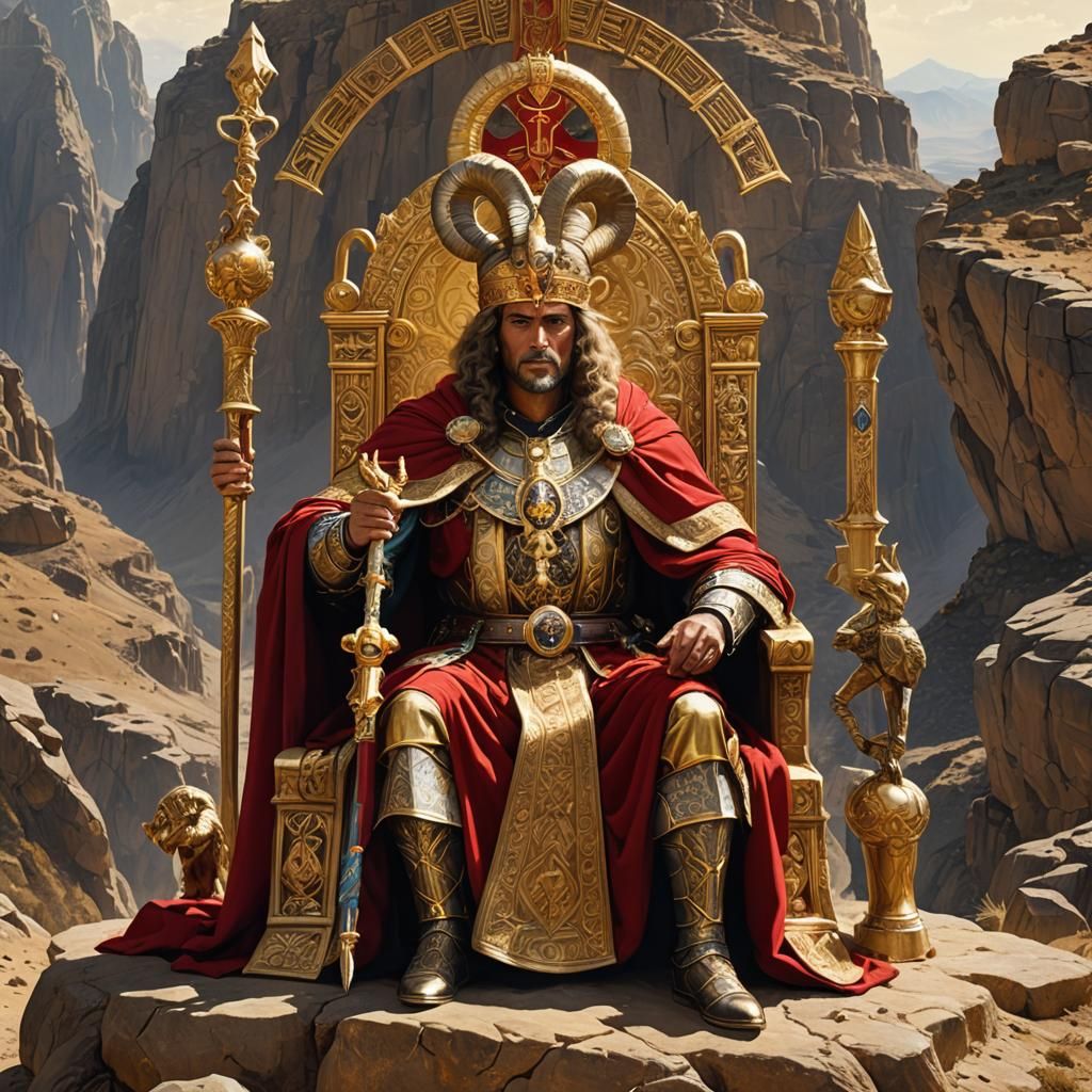 Emperor on Ram Throne with Scepter and Globe