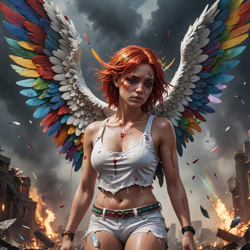 Bloody Angel with Rainbow Wings: Hope in Darkness