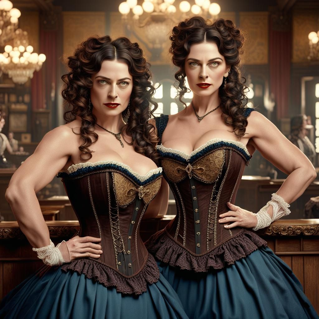 Two Cowgirls in Saloon: Detailed Matte Painting