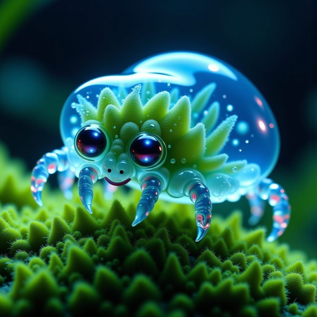 Microscopic Tardigrade in Vibrant Bioluminescent Style