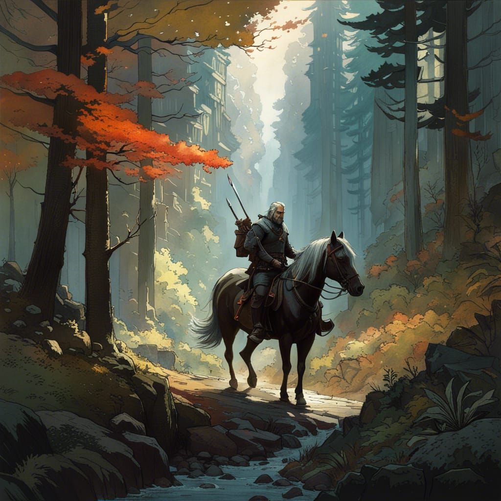 Witcher on Horseback: Detailed Matte Painting