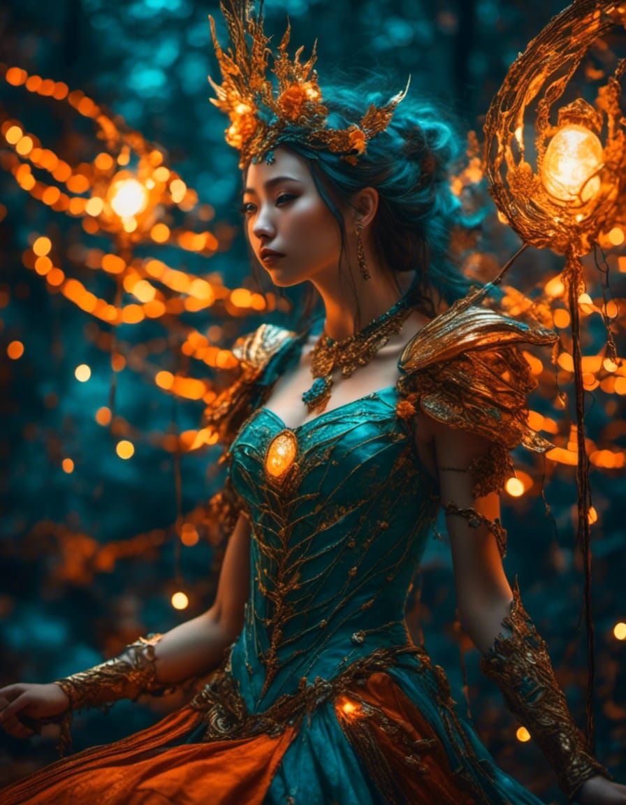 Enchantress in Teal and Orange Fantasy Art