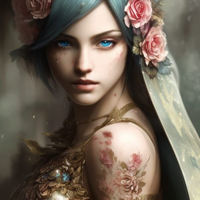 Elf Girl in Flower Armor: Digital Art